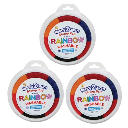 Center Enterprises Ready2Learn Jumbo 6-in-1 Circular Washable Stamp Pad, Rainbow, PK3 CE6646